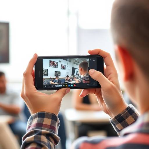 Imagem do curso básico de videoblogging, mostrando uma pessoa gravando um vídeo com um smartphone.