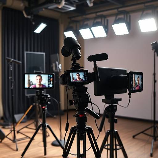 Imagem do curso sobre transmissões ao vivo, mostrando uma pessoa transmitindo ao vivo com mültiplos equipamentos.